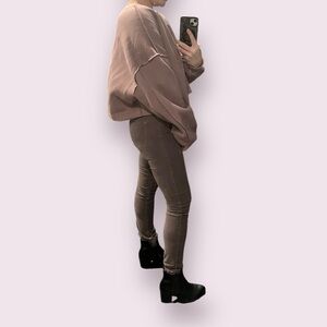 Anthropologie AG Stevie Ankle Slim Straight Velveteen Corduroy Pants Mauve Brown